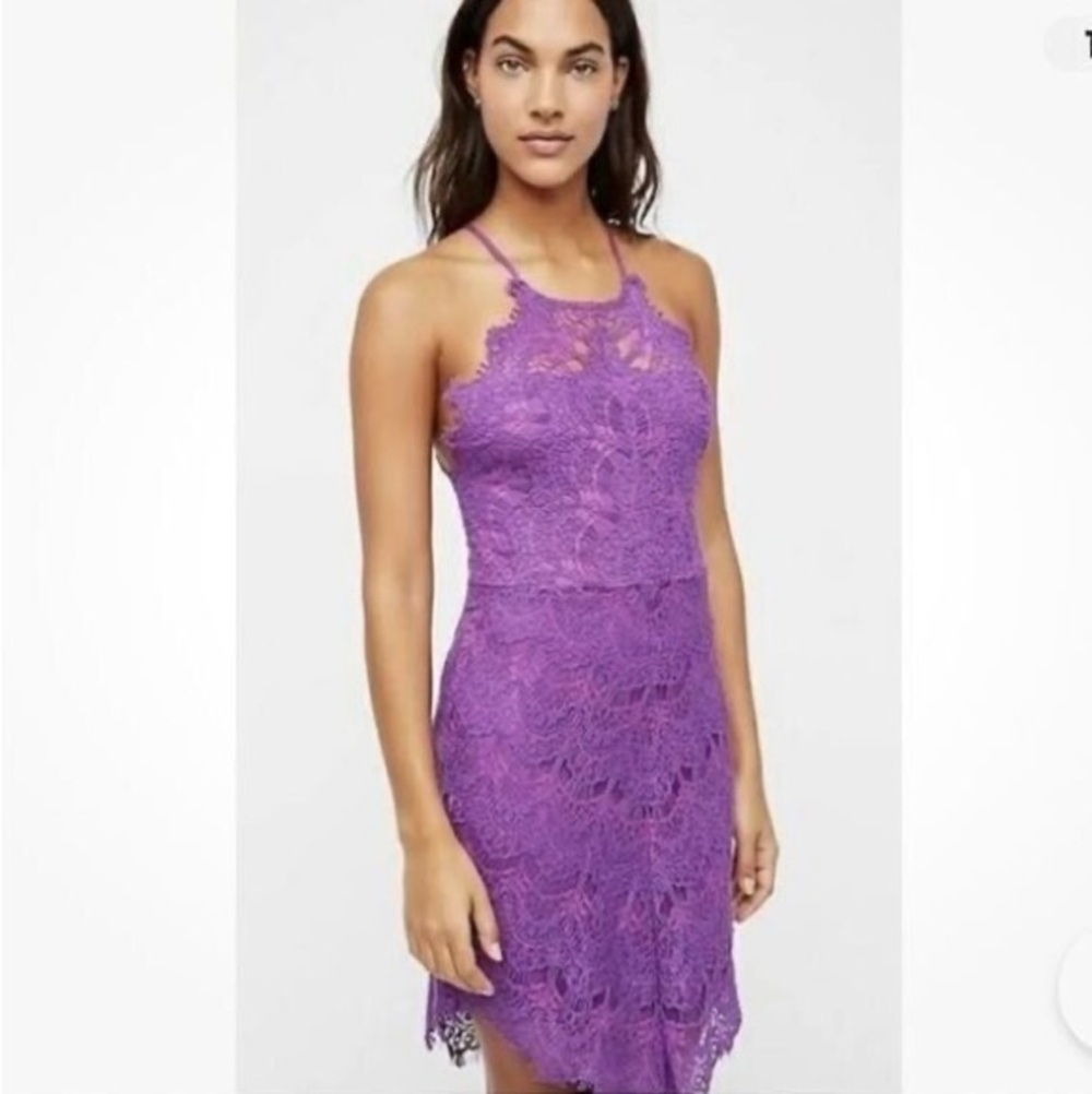 Free People Intimately She’s Got It Slip Purple Lace Dress Size XS